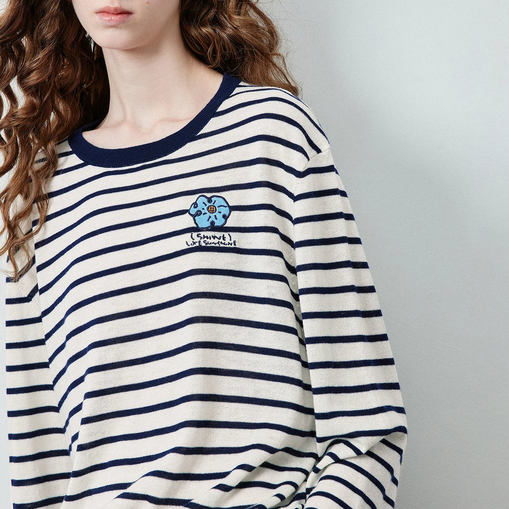 Striped Graphic Long-Sleeve Knit Top