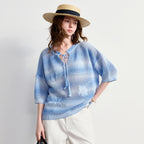 Tie-Neck Open-Knit Top