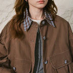 Plaid-Collar Utility Jacket