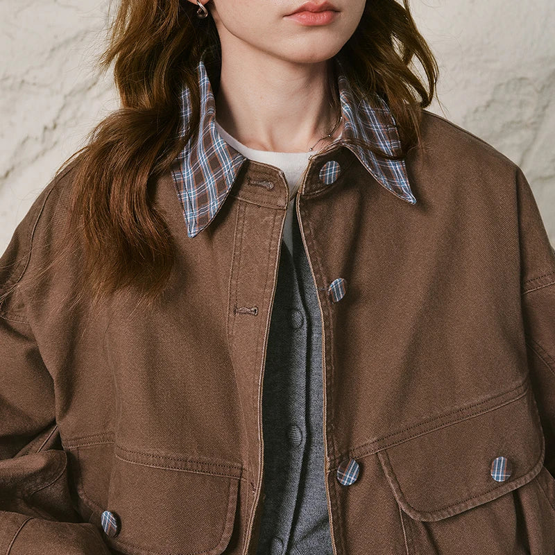 Plaid-Collar Utility Jacket