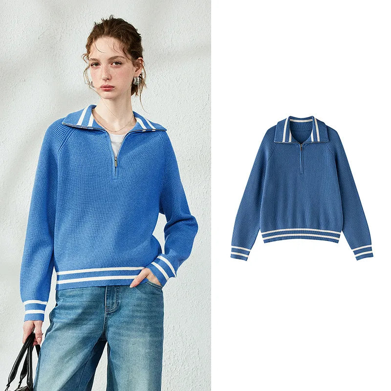 Contrast-Trim Half-Zip Knit Polo