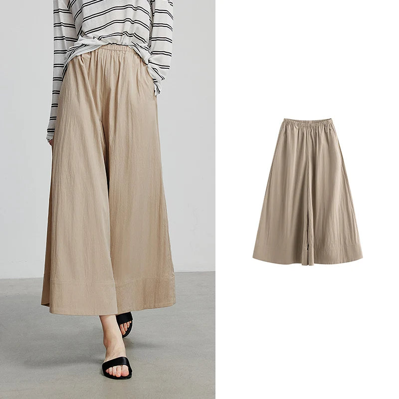 Elastic-Waist Cropped Wide-Leg Pants