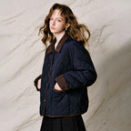 Diamond-Quilted Contrast-Collar Jacket