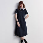 Contrast-Trim Midi Polo Dress