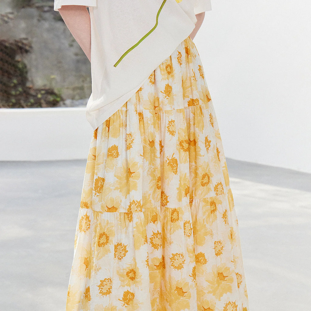 Floral A-Line Midi Skirt