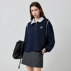 Contrast-Trim Half-Zip Sweatshirt