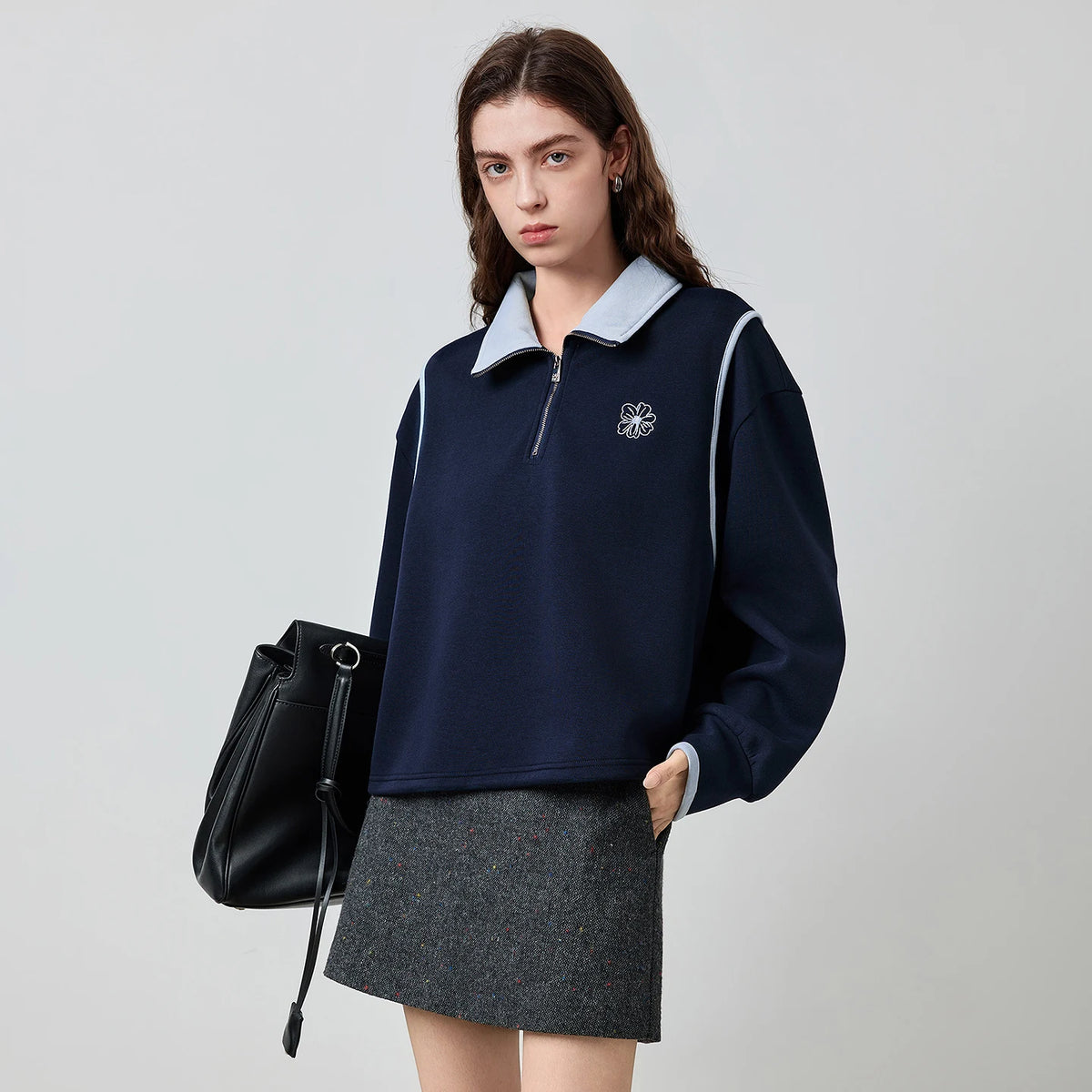 Contrast-Trim Half-Zip Sweatshirt