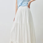 Lace-Trim Gathered Midi Skirt