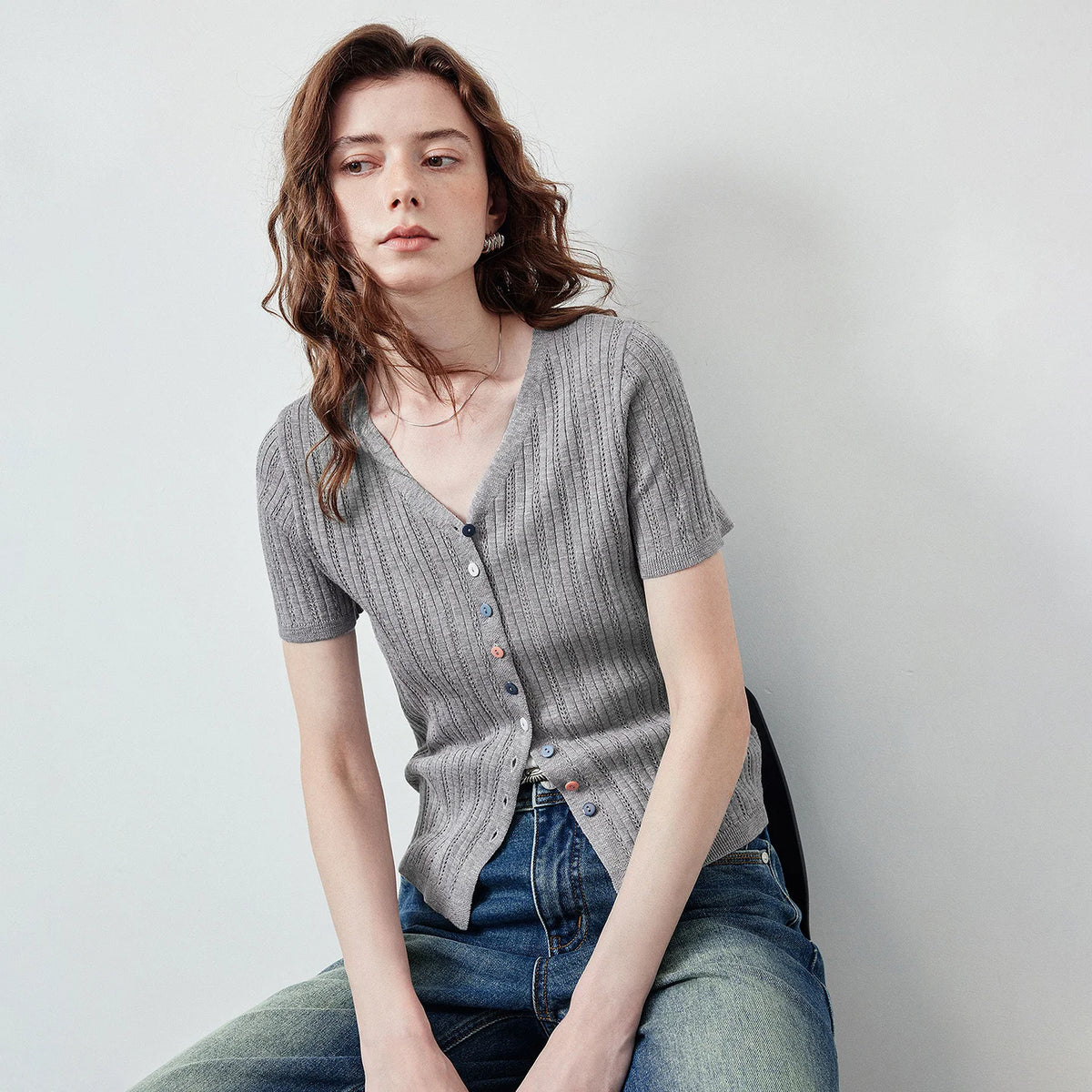 Short-Sleeve Knit Cardigan