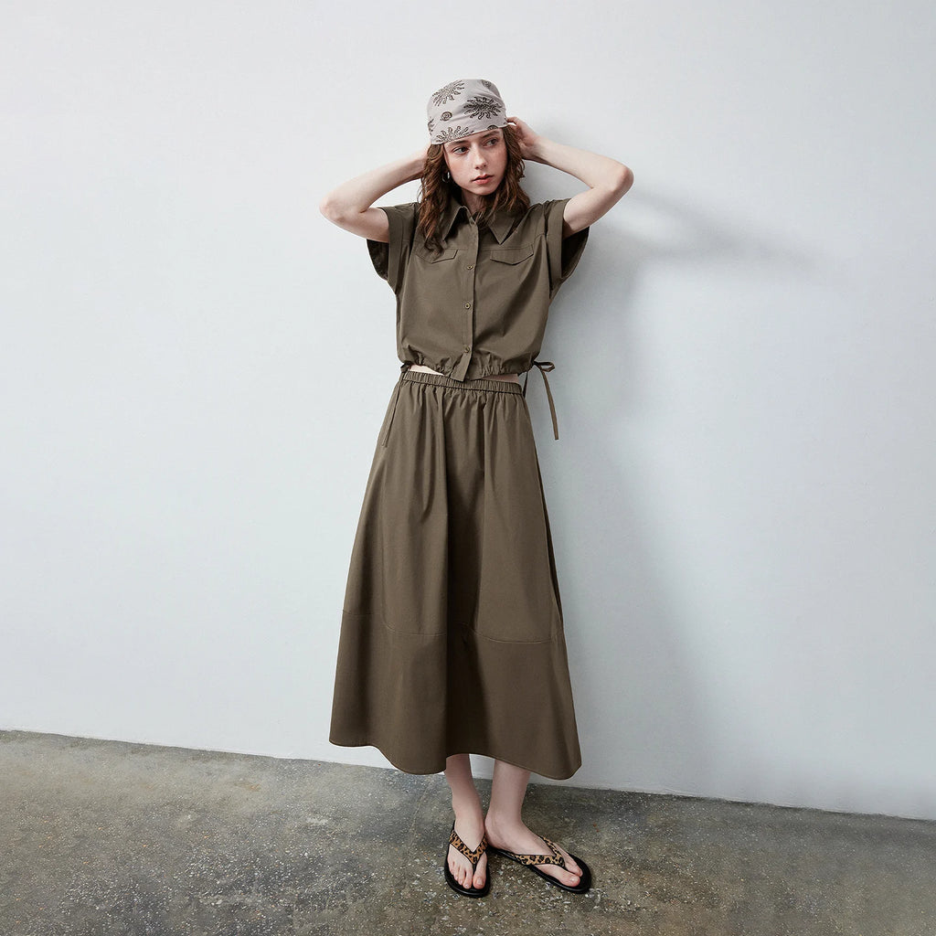 Cropped Shirt and Midi Skirt Set