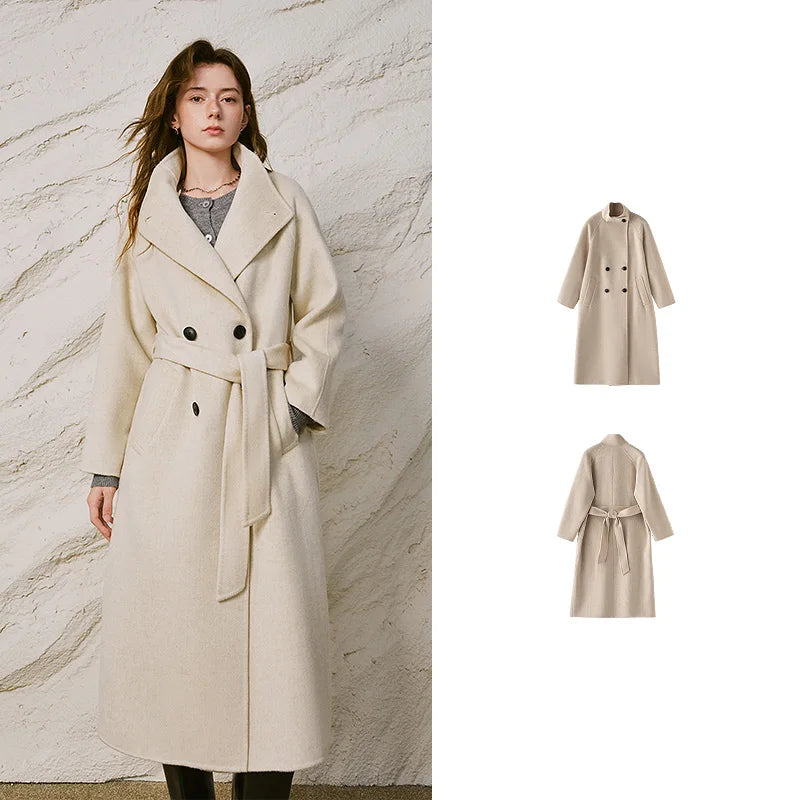 Double-Breasted Belted Long Coat