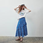 Floral Ruffle-Hem Midi Skirt
