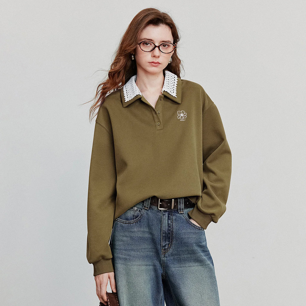 Contrast-Collar Sweatshirt