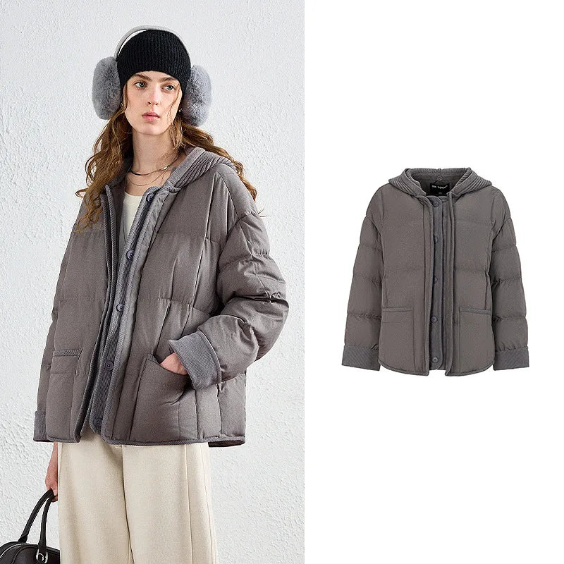 Layered-Look Hooded Puffer Jacket