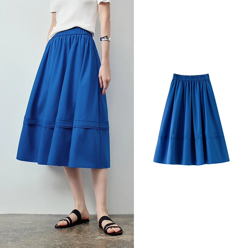 Tuck-Detail Midi Skirt