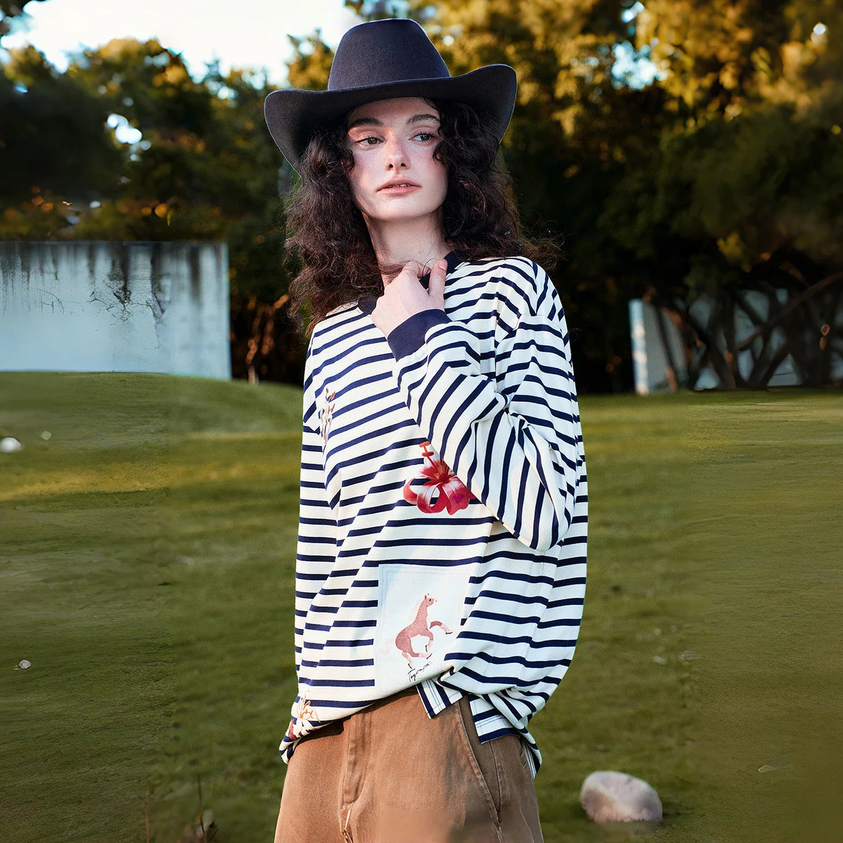 Striped Graphic Long-Sleeve Tee