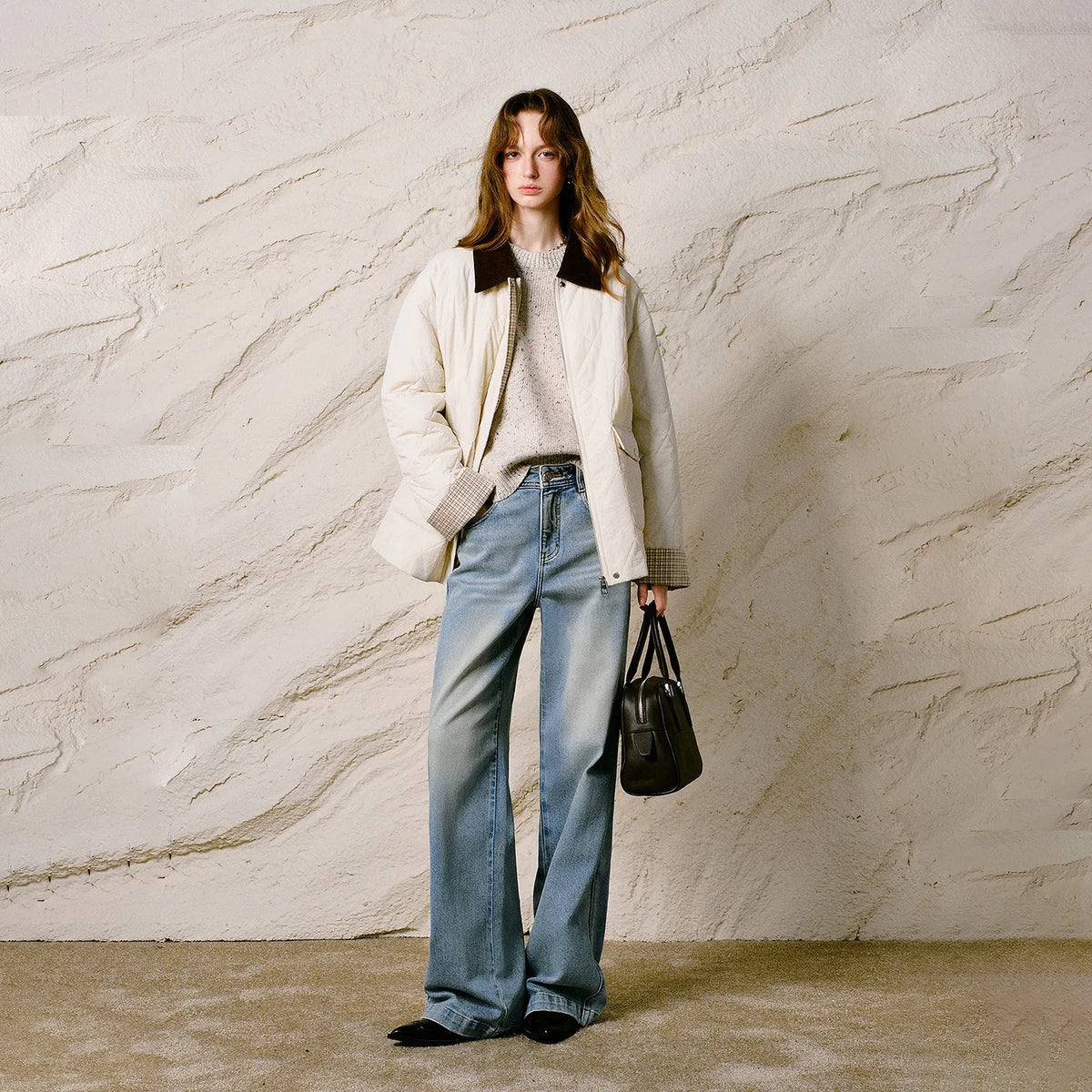 Quilted Contrast-Collar Barn Jacket