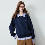 Layered-Look Striped-Collar Sweatshirt
