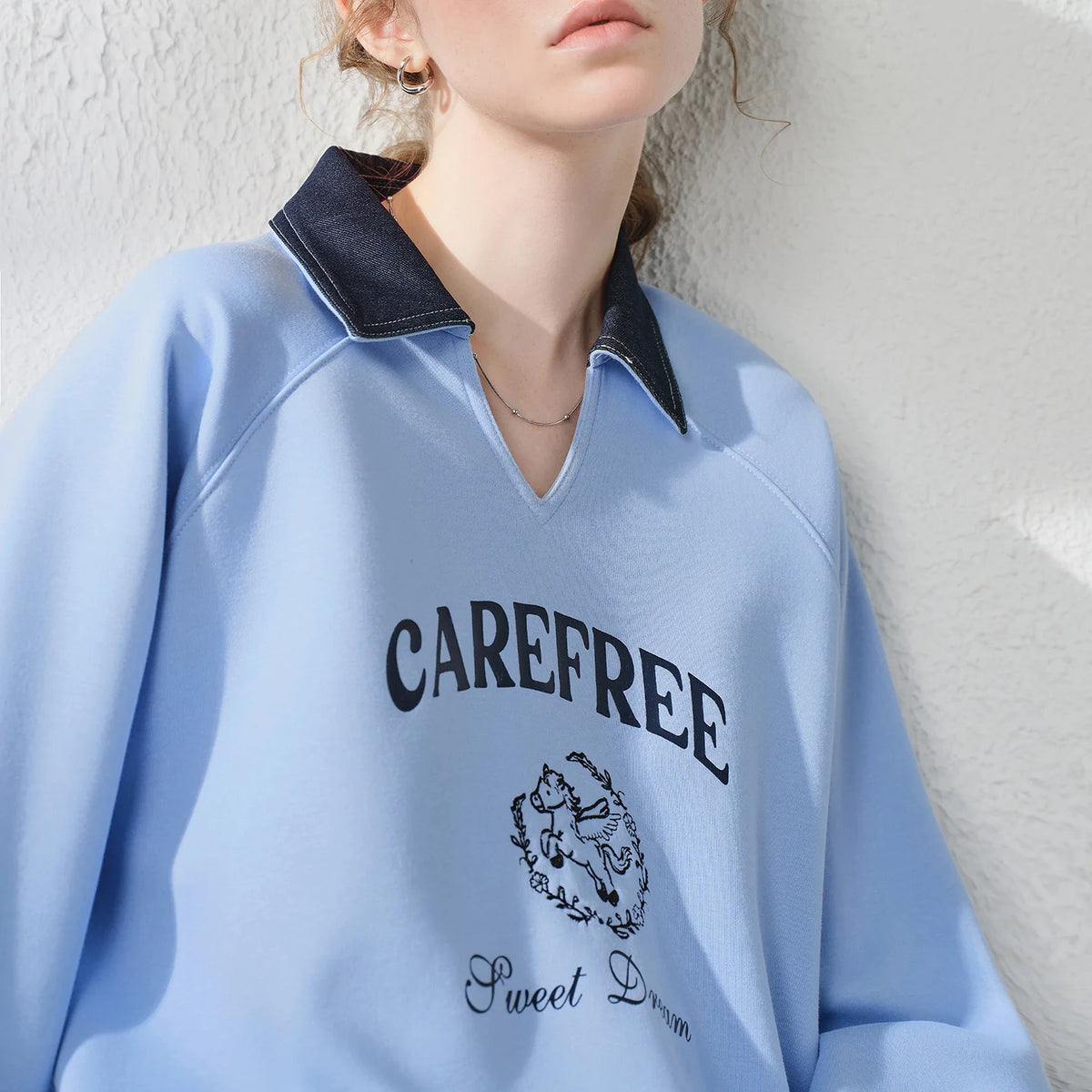 Contrast-Collar Graphic Sweatshirt