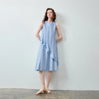 Asymmetric-Ruffle Sleeveless Midi Dress
