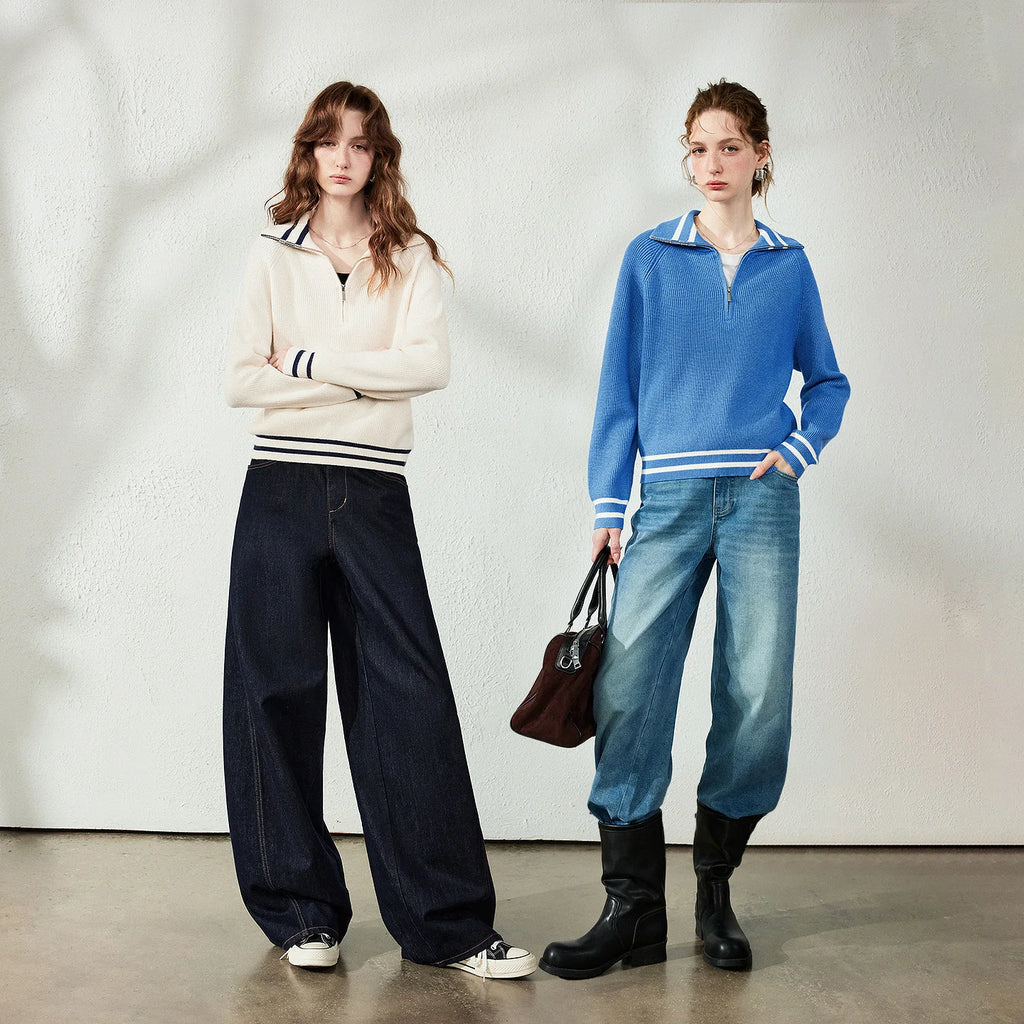 Contrast-Trim Half-Zip Knit Polo