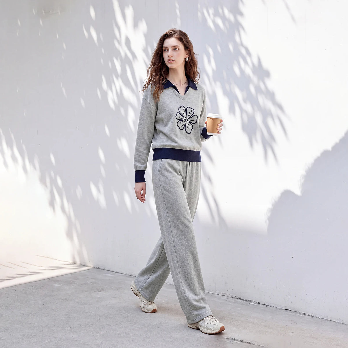 Floral Polo Sweater and Pants Set