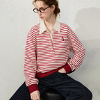 Striped Layered-Look Collared Sweatshirt