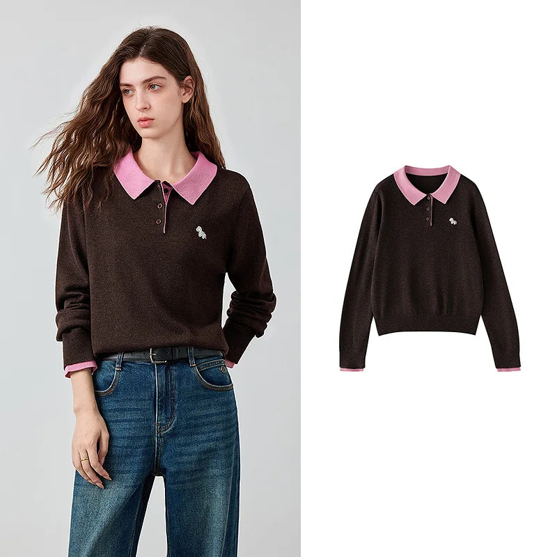 Contrast-Collar Knit Polo