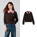Contrast-Collar Knit Polo