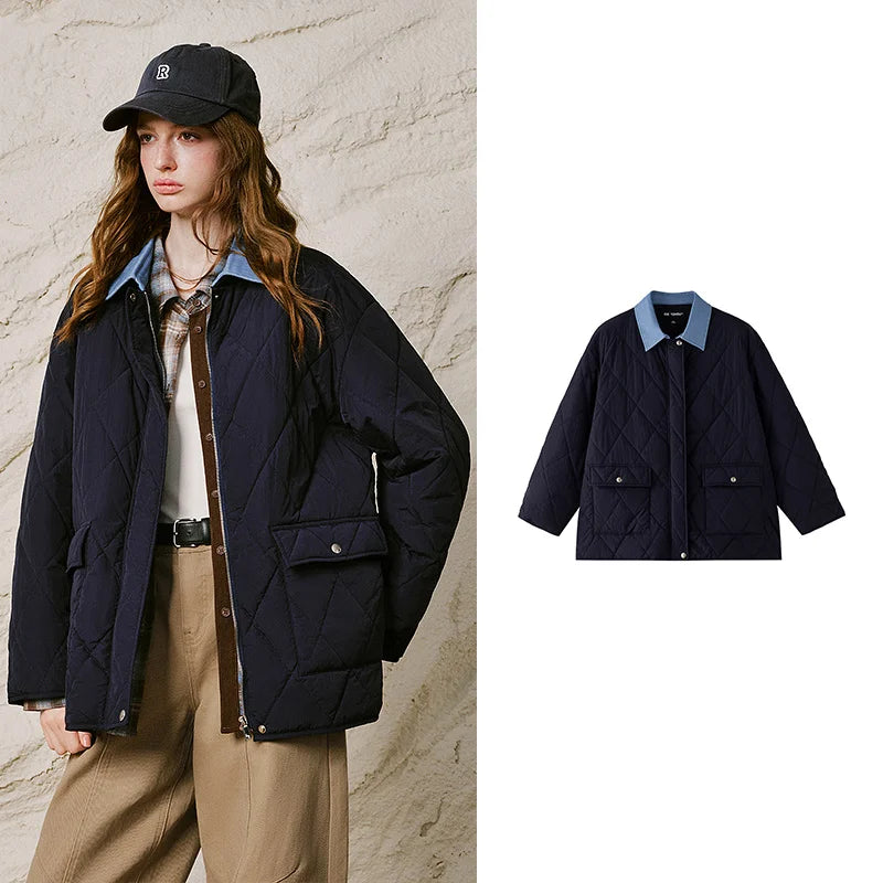 Denim-Collar Quilted Jacket