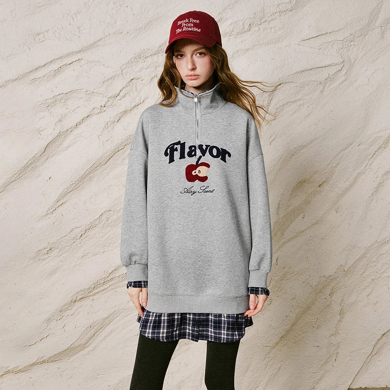 Half-Zip Plaid-Hem Sweatshirt Dress