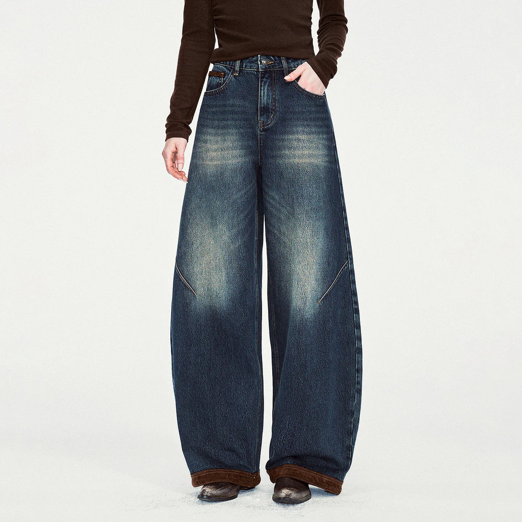 Paneled Barrel-Leg Jeans