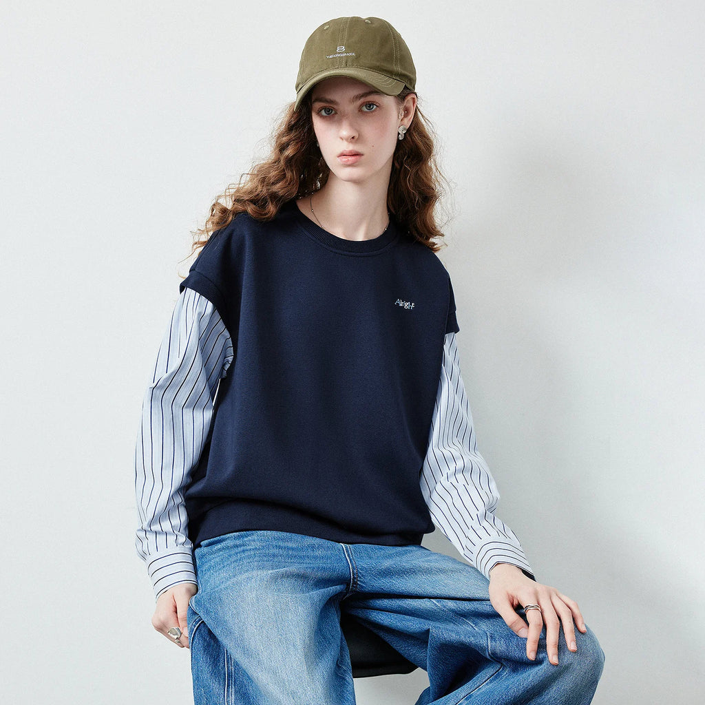Layered-Look Striped-Sleeve Sweatshirt