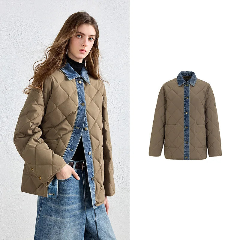 Denim-Trim Quilted Jacket