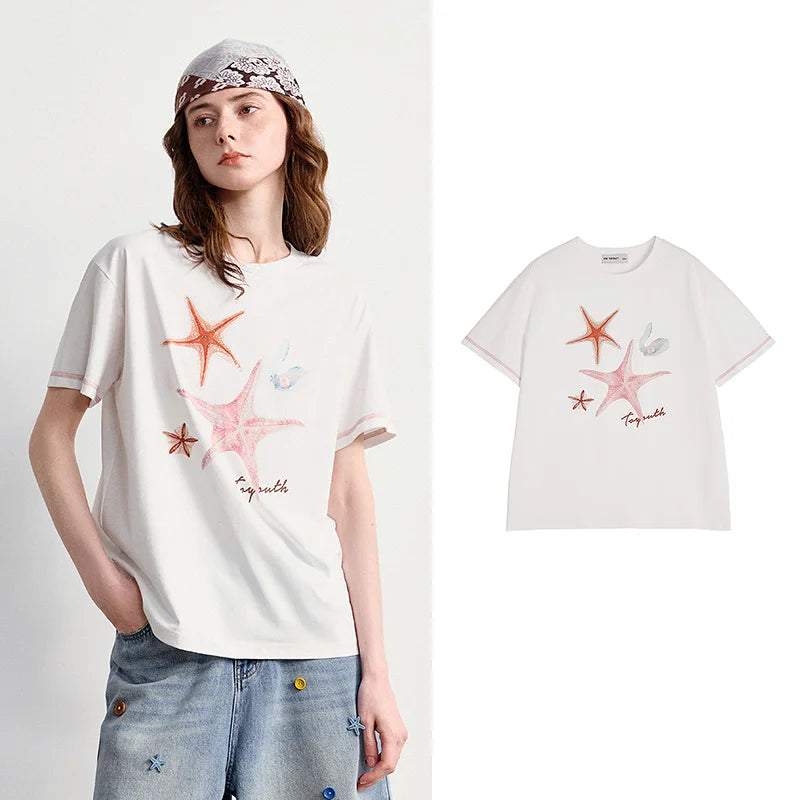 Starfish-Print Crewneck Tee