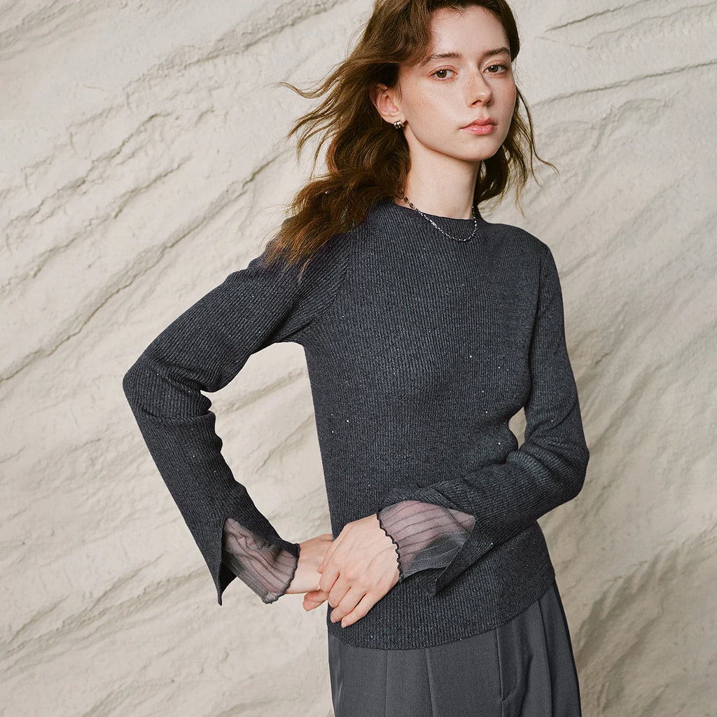 Crewneck Long-Sleeve Knit Top