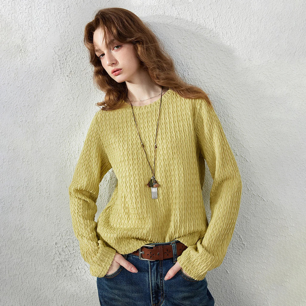 Textured Crewneck Knit Top