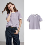 Textured Contrast-Trim Crewneck Tee
