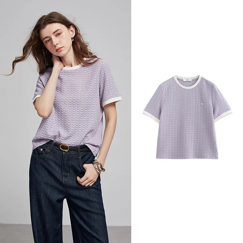 Textured Contrast-Trim Crewneck Tee