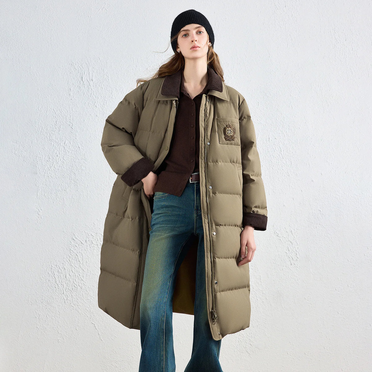 Long Quilted Collared Coat