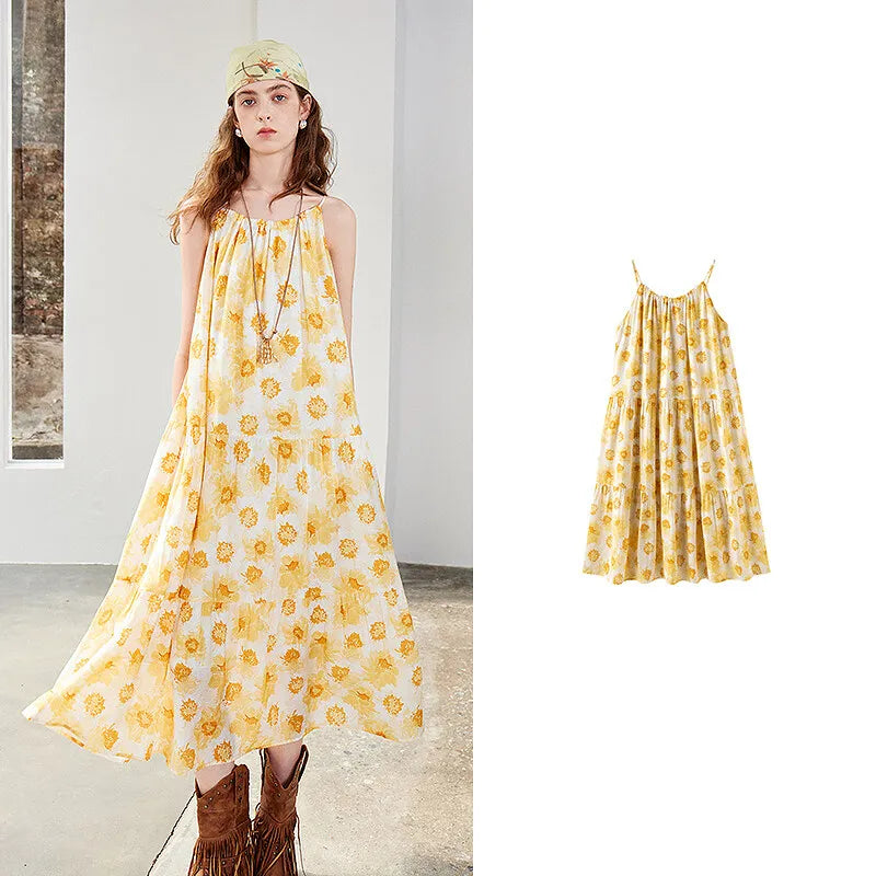 Floral Gathered Midi Dress