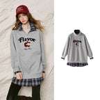 Half-Zip Plaid-Hem Sweatshirt Dress