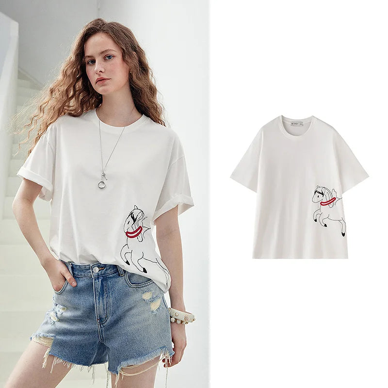 Horse-Motif Relaxed Tee