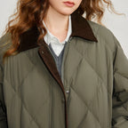 Diamond-Quilted Contrast-Collar Jacket
