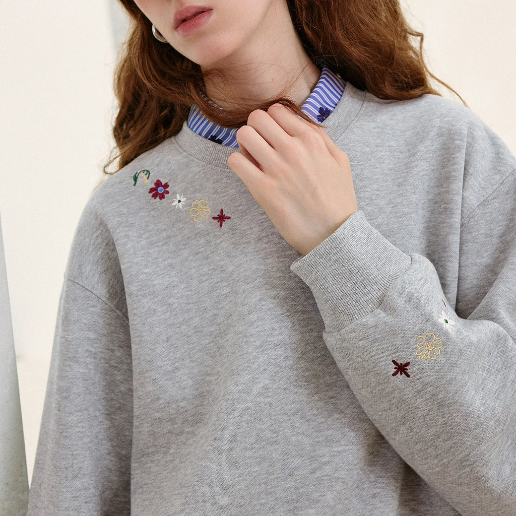 Floral-Detail Crewneck Sweatshirt