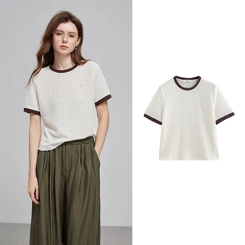 Textured Contrast-Trim Crewneck Tee
