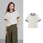 Textured Contrast-Trim Crewneck Tee