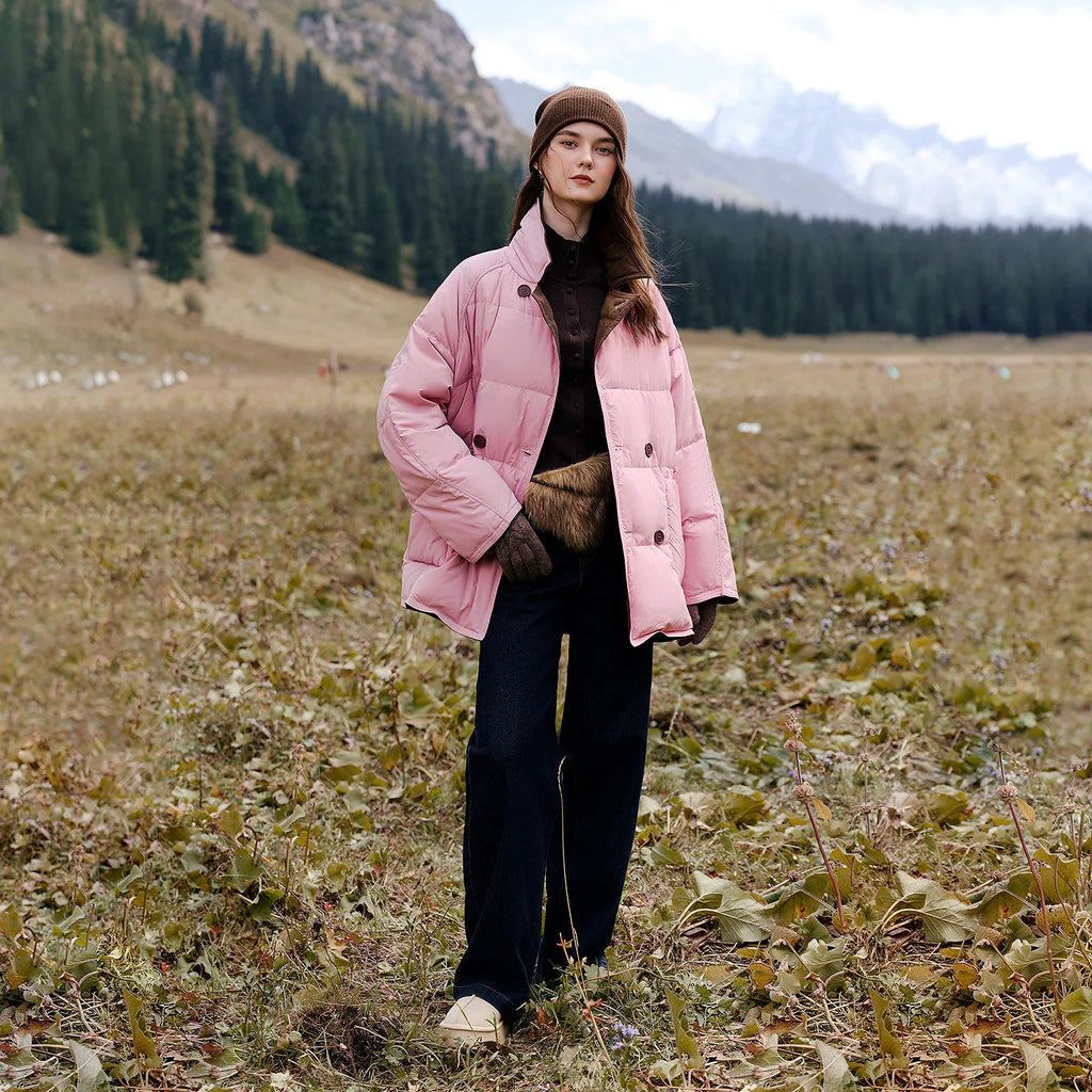 Contrast-Collar Quilted Jacket
