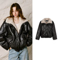 Textured-Collar Glossy Zip Jacket
