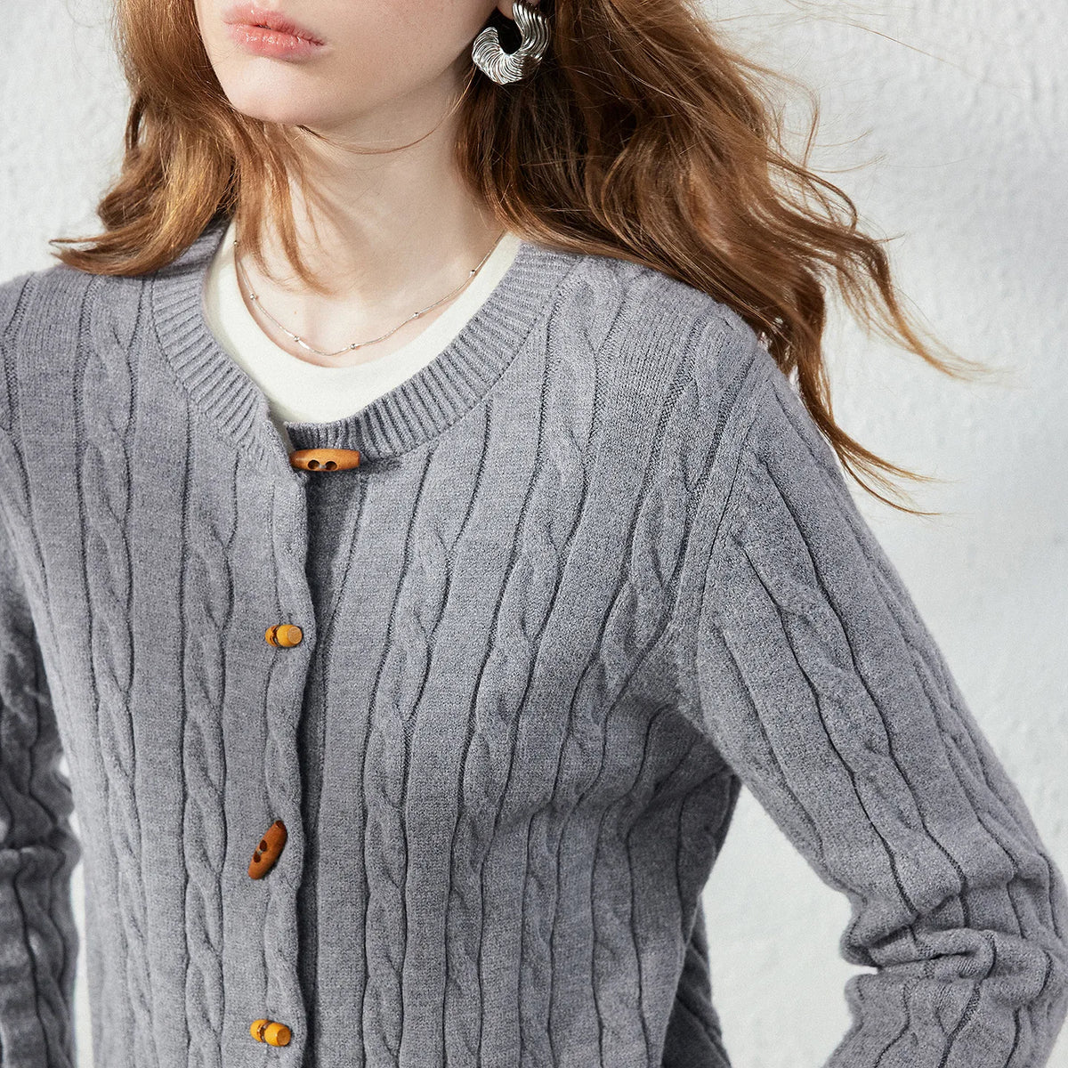 Cable-Knit Crewneck Cardigan